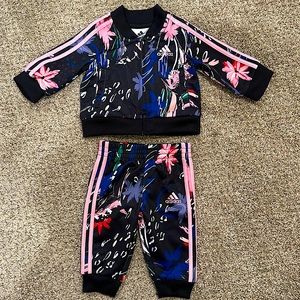 Genuine adidas baby tracksuit pink floral 3mos - almost new